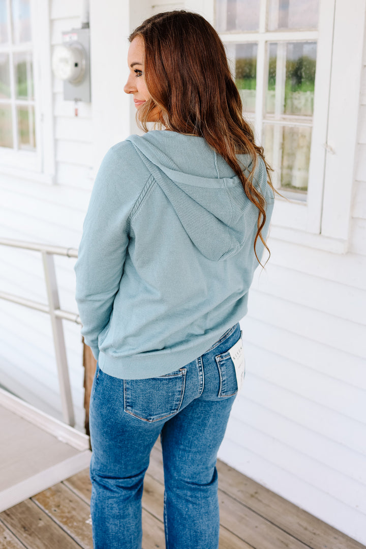 Elowen Zip Up Sweater Hoodie - Dusty Blue