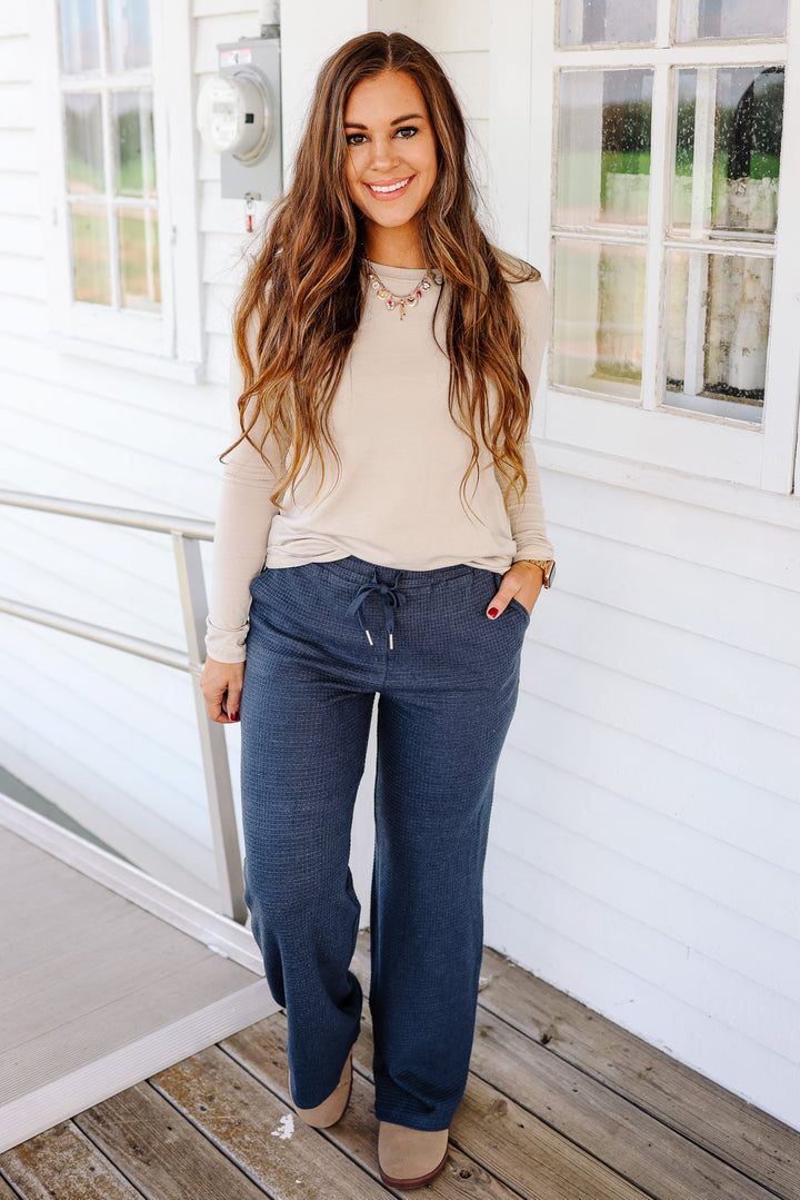 Lizzy Waffle Knit Pants - Navy
