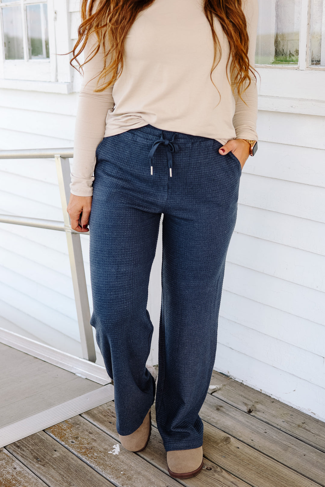 Lizzy Waffle Knit Pants - Navy