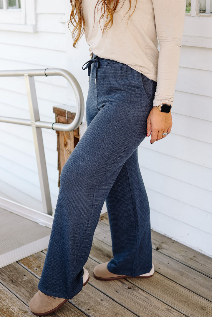 Lizzy Waffle Knit Pants - Navy