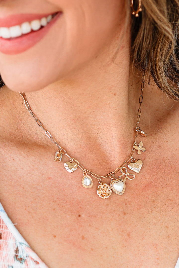 Bow Heart Flower Charm Necklace