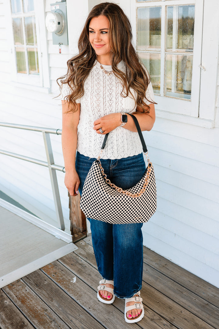 Sienna Slouchy Woven Shoulder Bag - Black Checkered