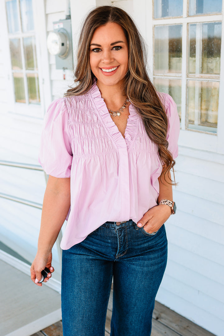 Collins Yoke Smocked Poplin Blouse - Pink