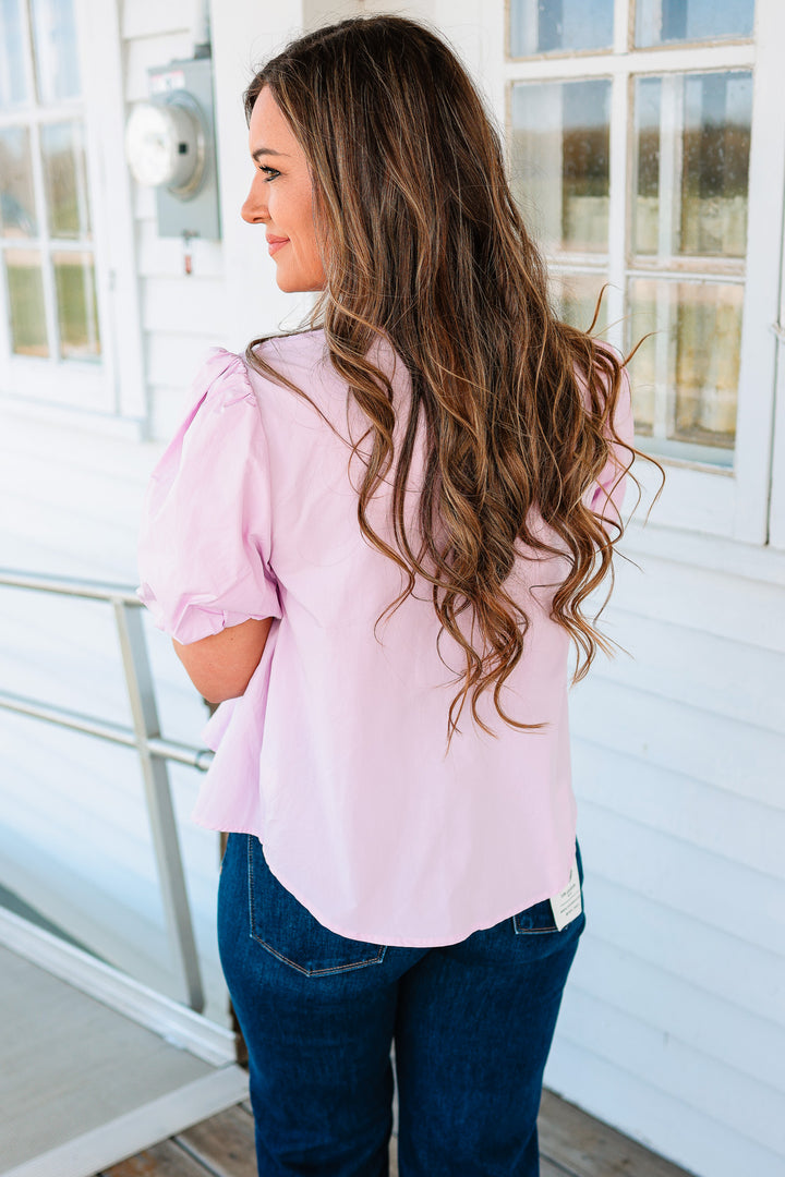 Collins Yoke Smocked Poplin Blouse - Pink