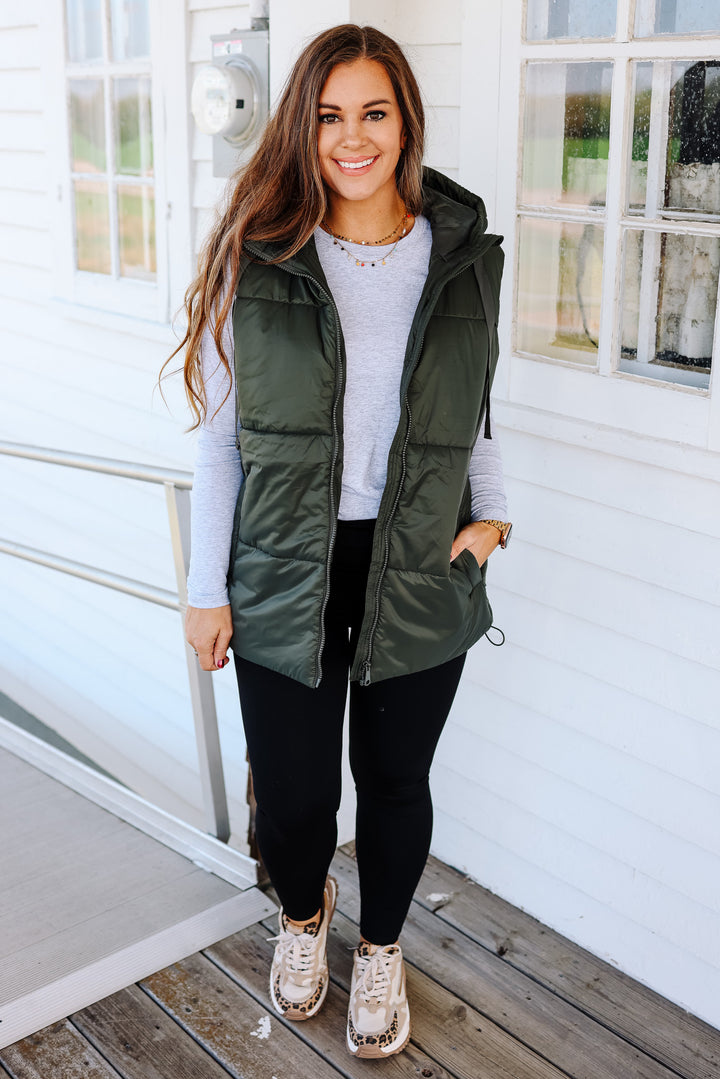 Betrix Longline Padded Vest - Olive