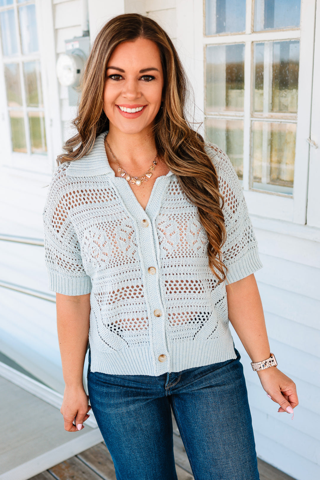 Renley Crochet Polo Top