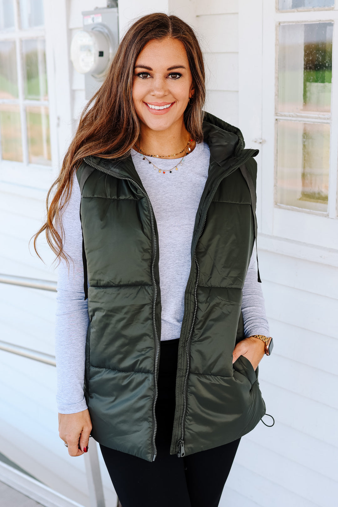 Betrix Longline Padded Vest - Olive
