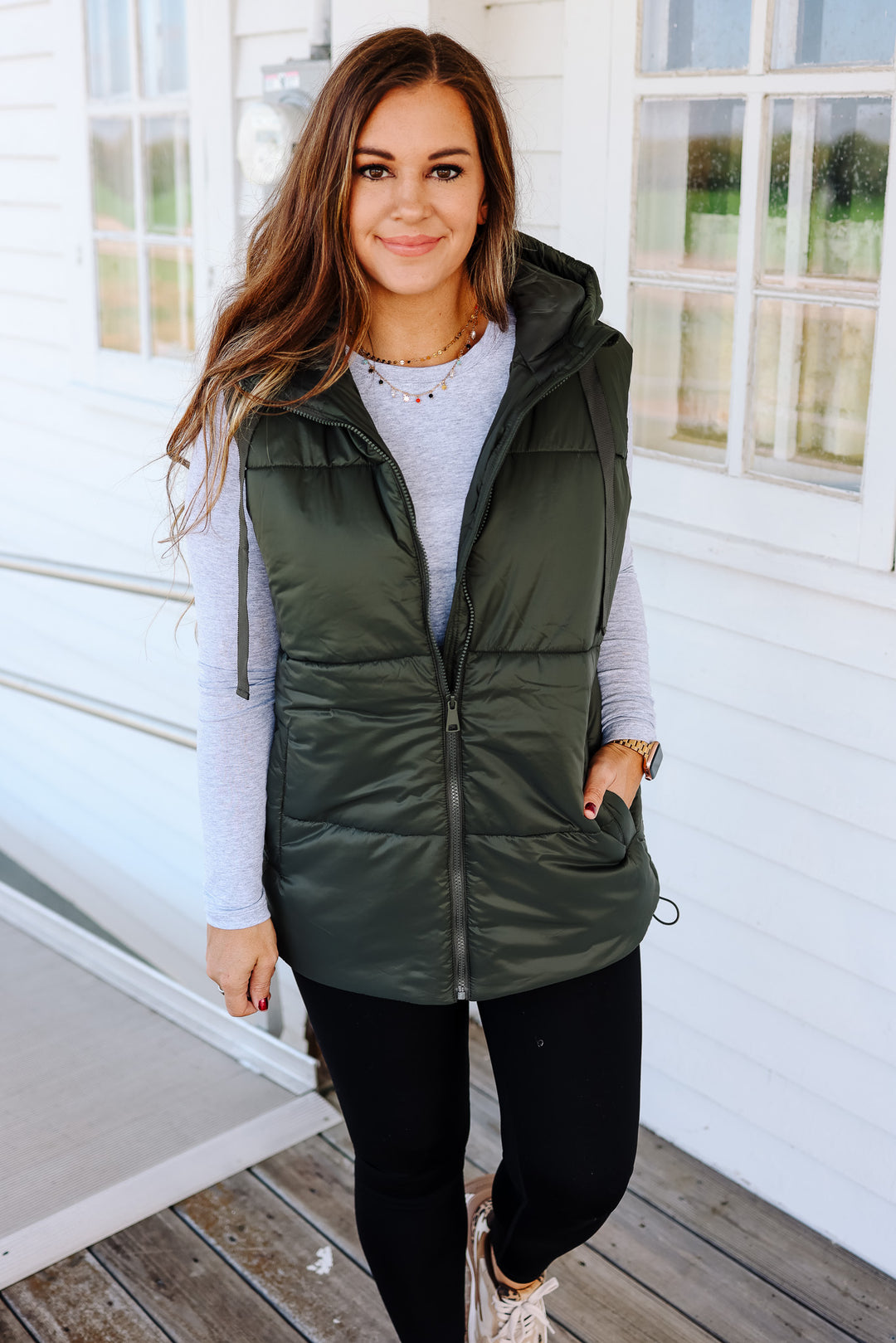 Betrix Longline Padded Vest - Olive