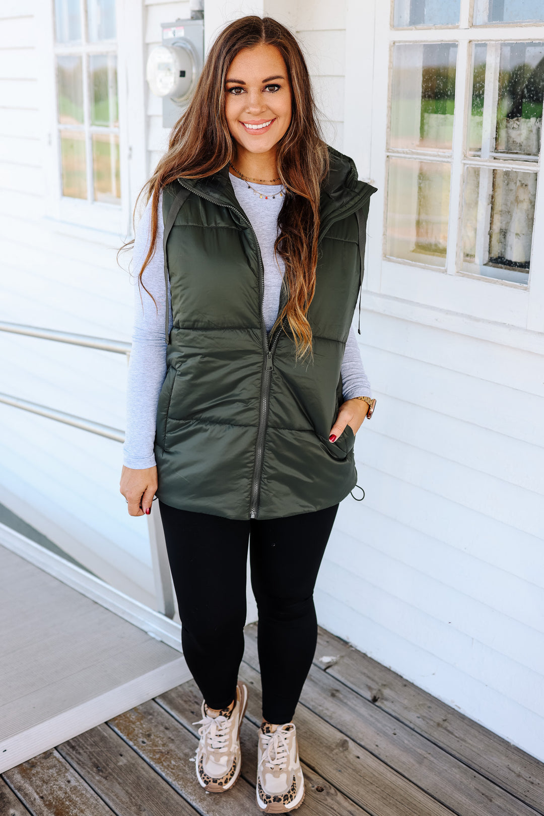Betrix Longline Padded Vest - Olive