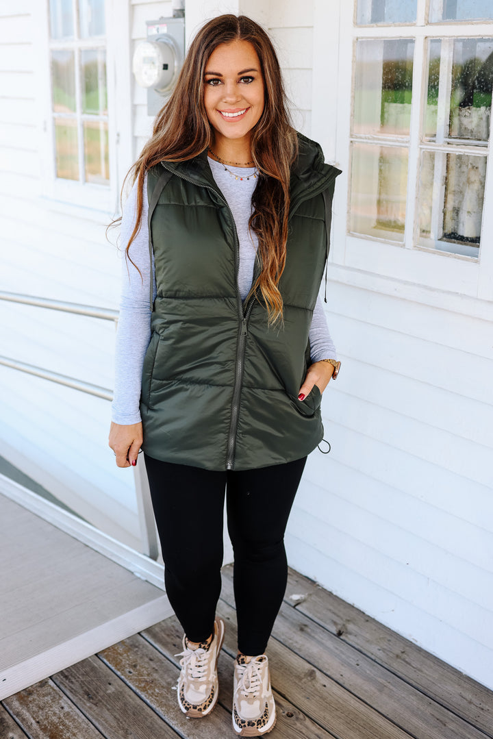 Betrix Longline Padded Vest - Olive