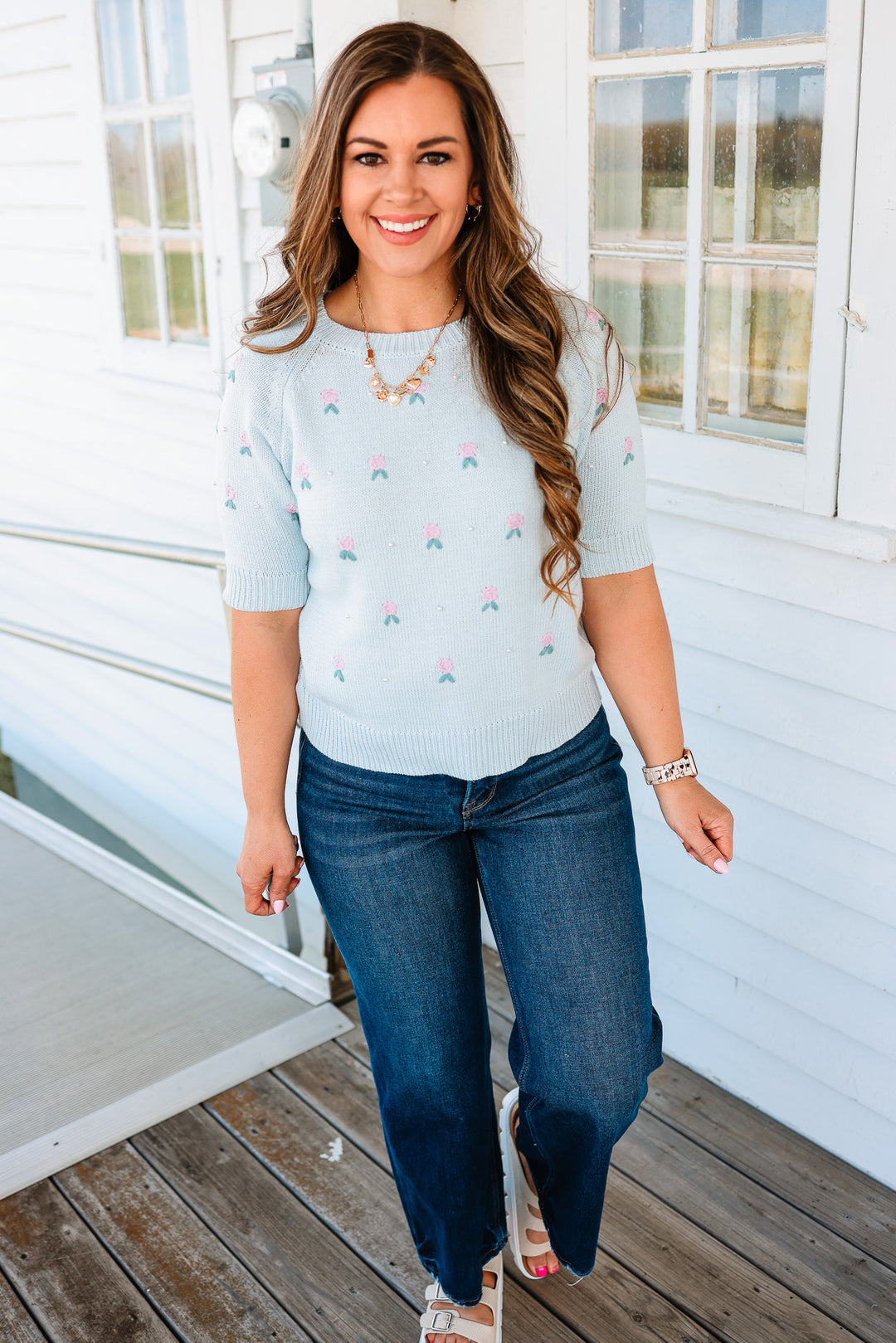 Floral and Pearl Sweater