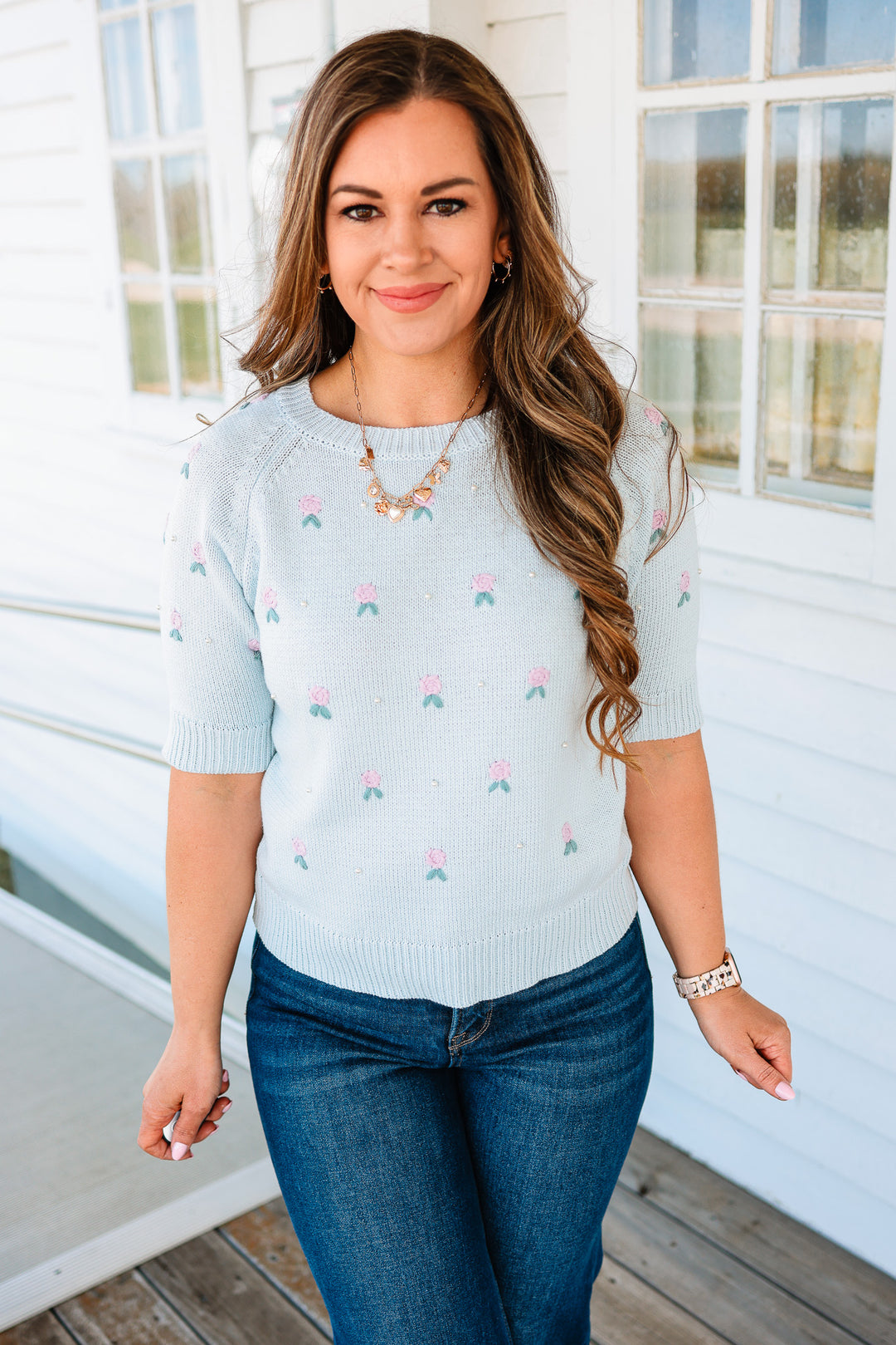Floral and Pearl Sweater