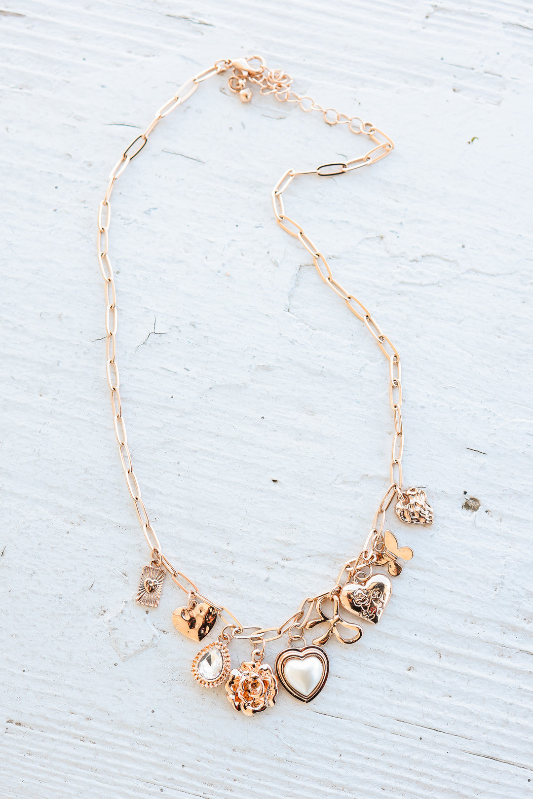 Bow Heart Flower Charm Necklace
