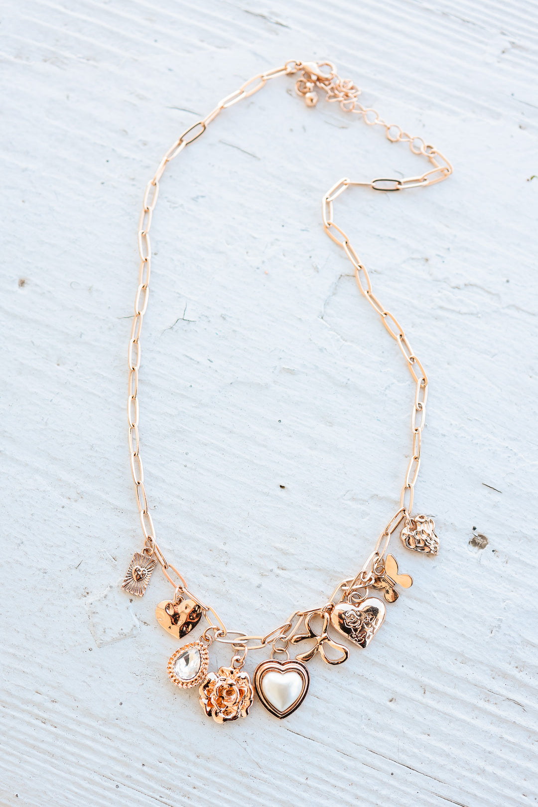 Bow Heart Flower Charm Necklace