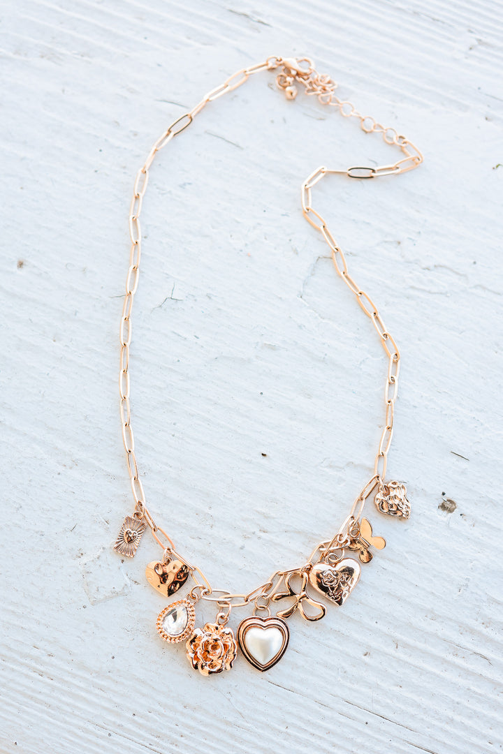 Bow Heart Flower Charm Necklace