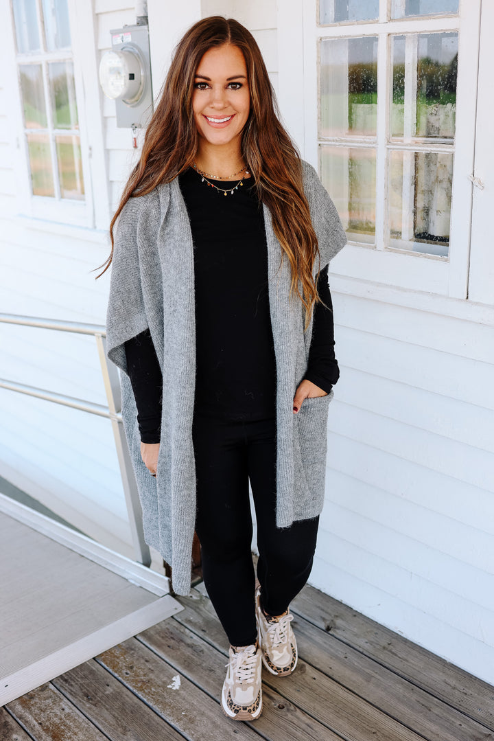 Tara Hooded Sweater Poncho - Grey