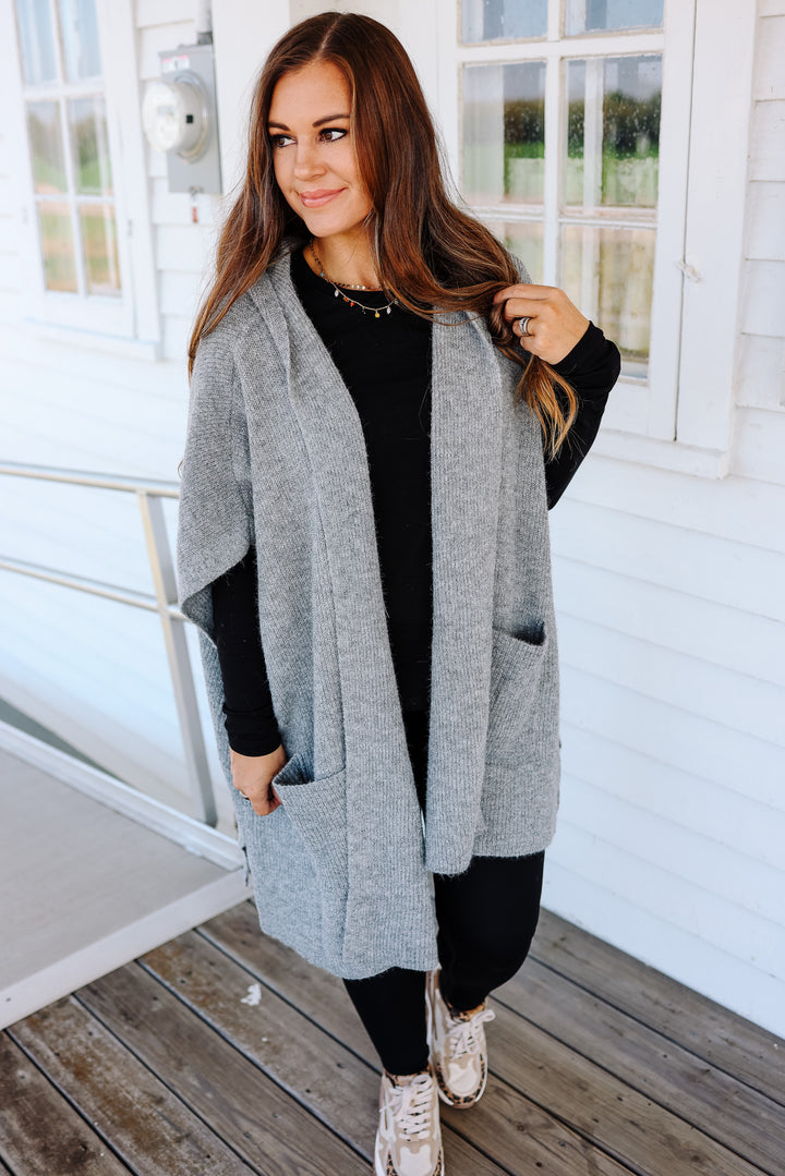 Tara Hooded Sweater Poncho - Grey