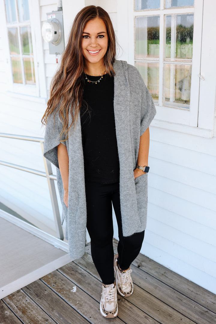 Tara Hooded Sweater Poncho - Grey