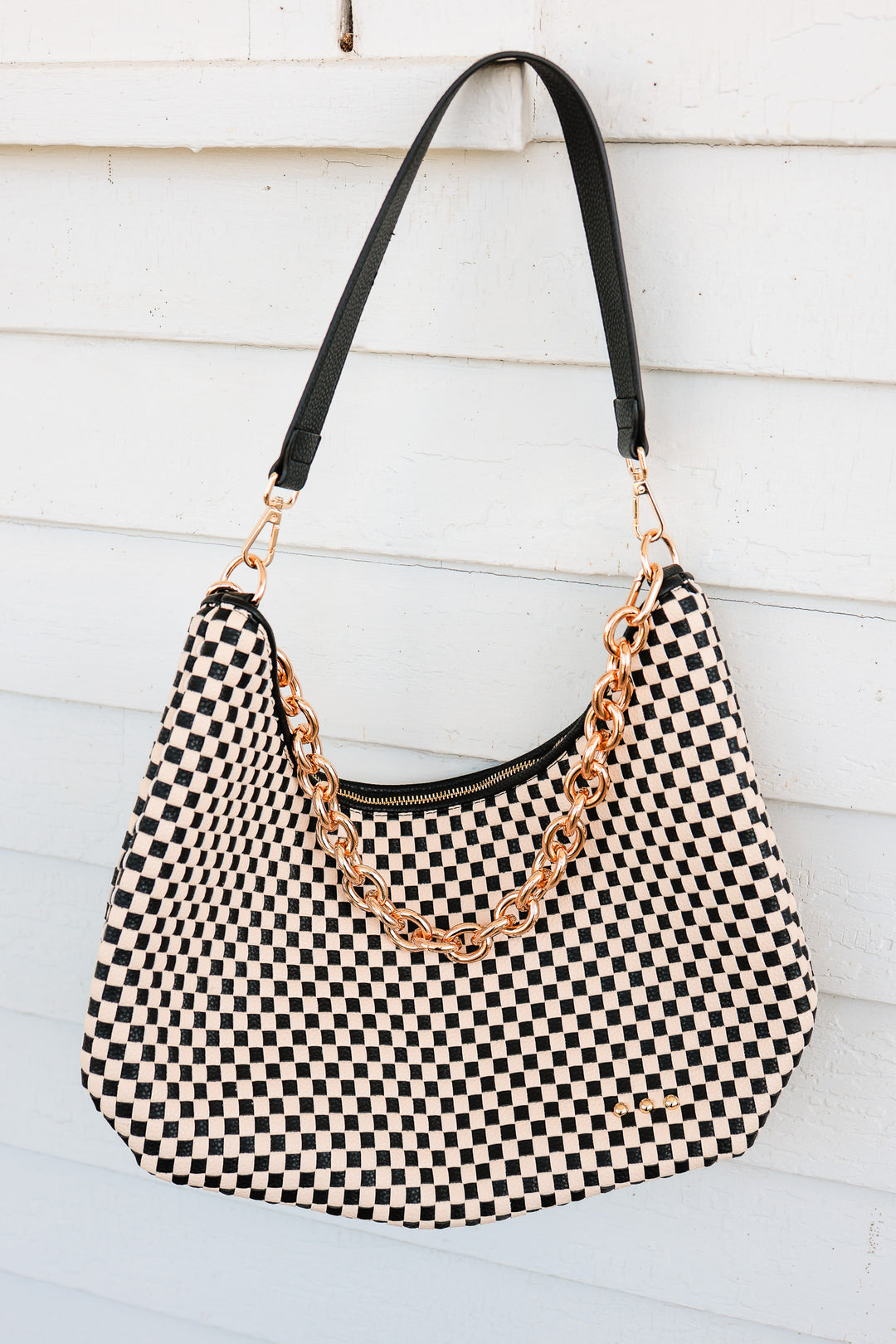 Sienna Slouchy Woven Shoulder Bag - Black Checkered