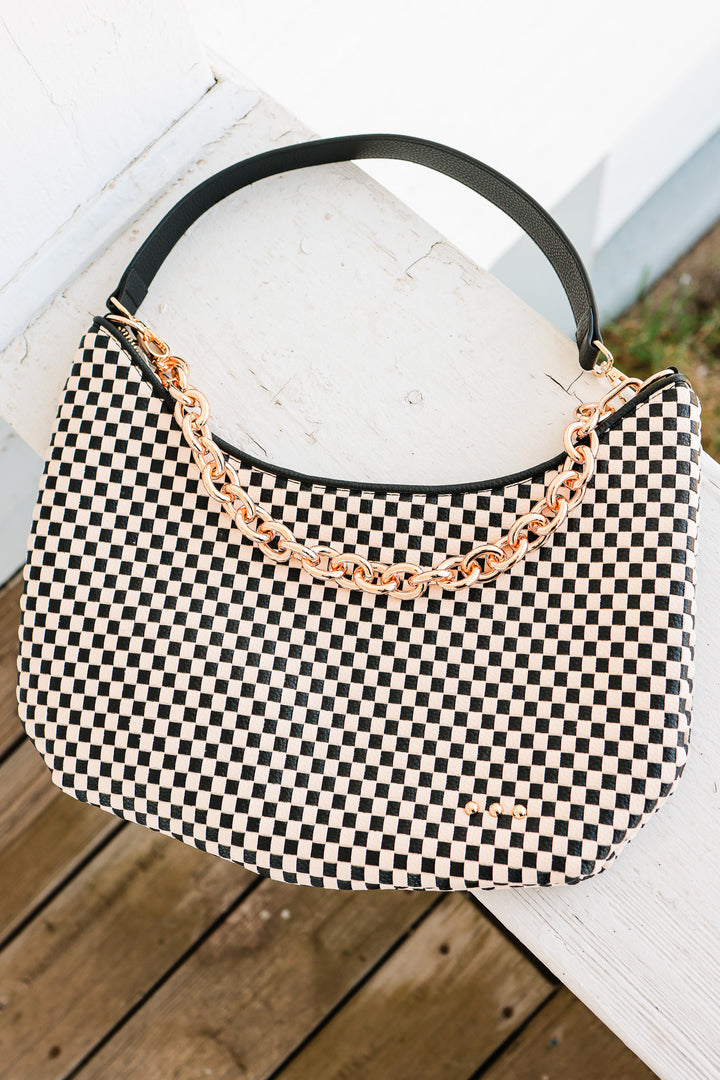 Sienna Slouchy Woven Shoulder Bag - Black Checkered