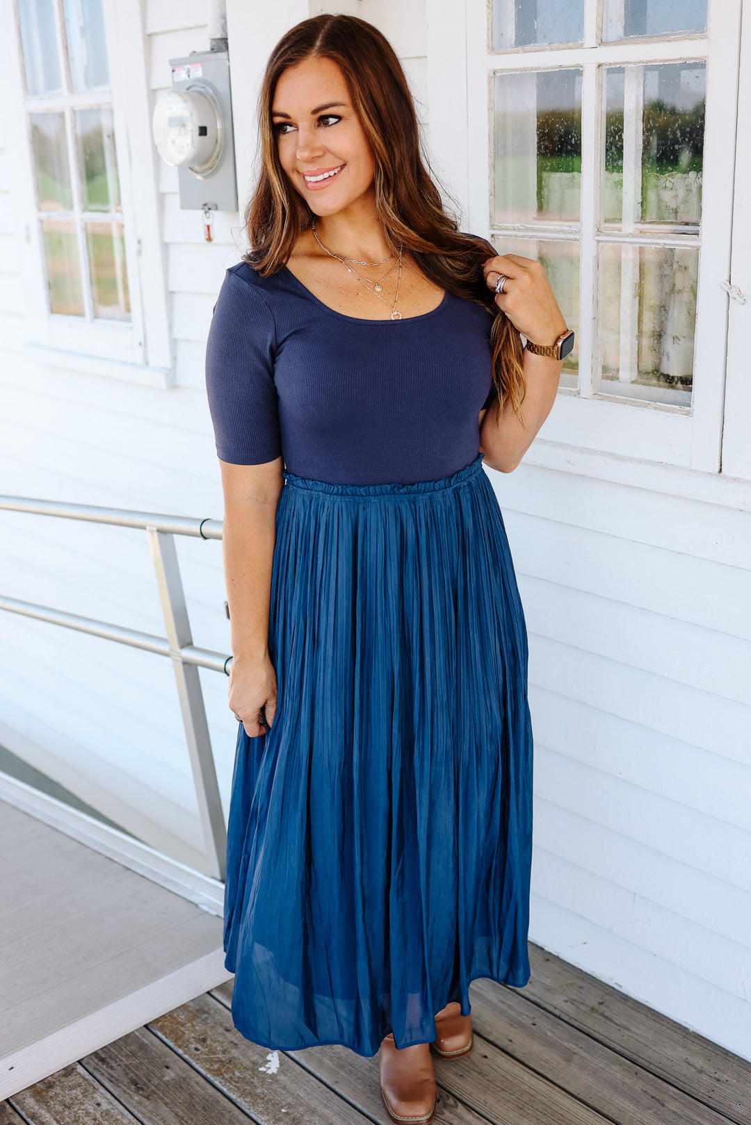 Capri Pleated Dress - Blueberry
