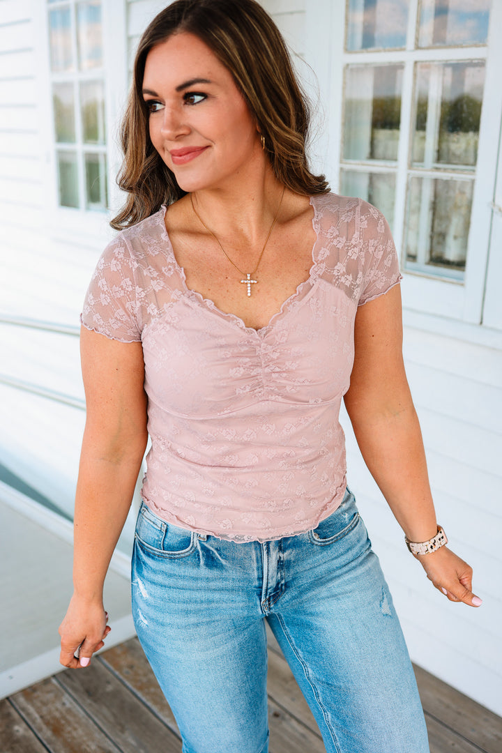 Sweetheart Lace Sheer Top - Dusty Lilac