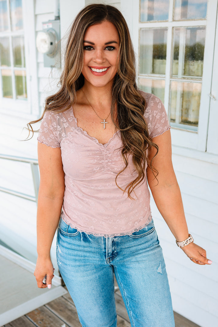 Sweetheart Lace Sheer Top - Dusty Lilac