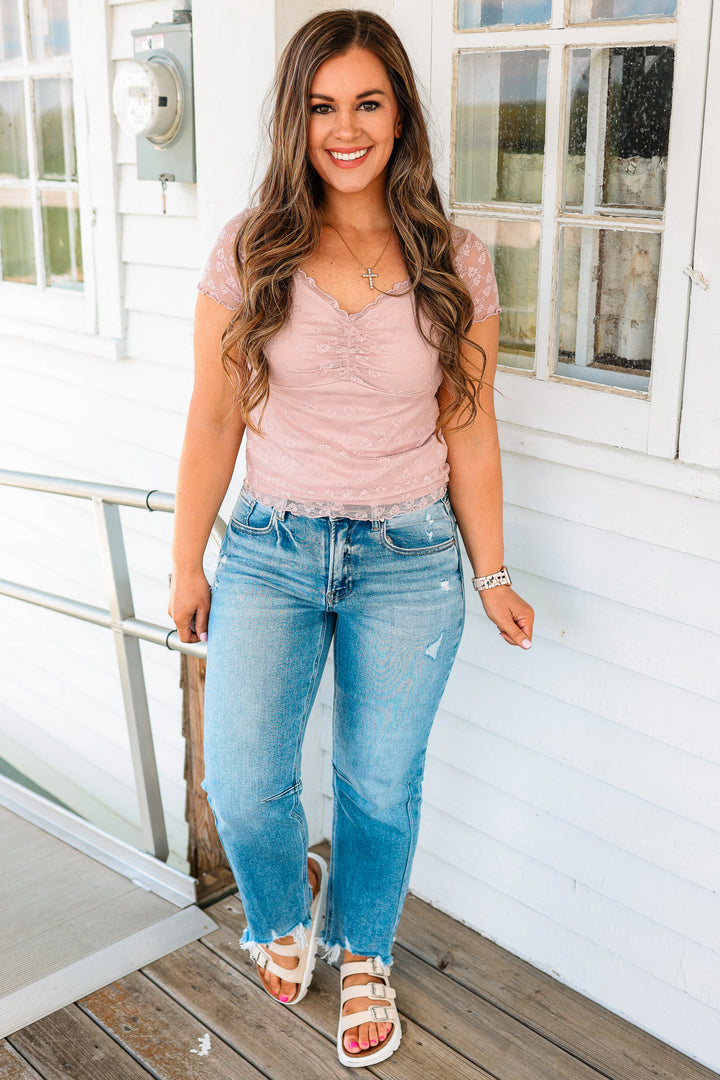 RISEN: MACI HIGH RISE CROP STRAIGHT JEANS - MEDIUM