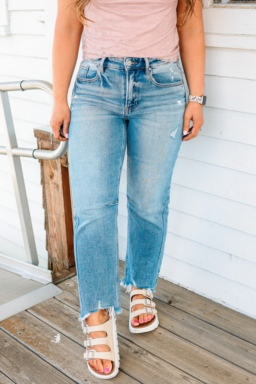 RISEN: MACI HIGH RISE CROP STRAIGHT JEANS - MEDIUM