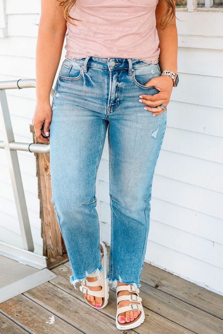 RISEN: MACI HIGH RISE CROP STRAIGHT JEANS - MEDIUM