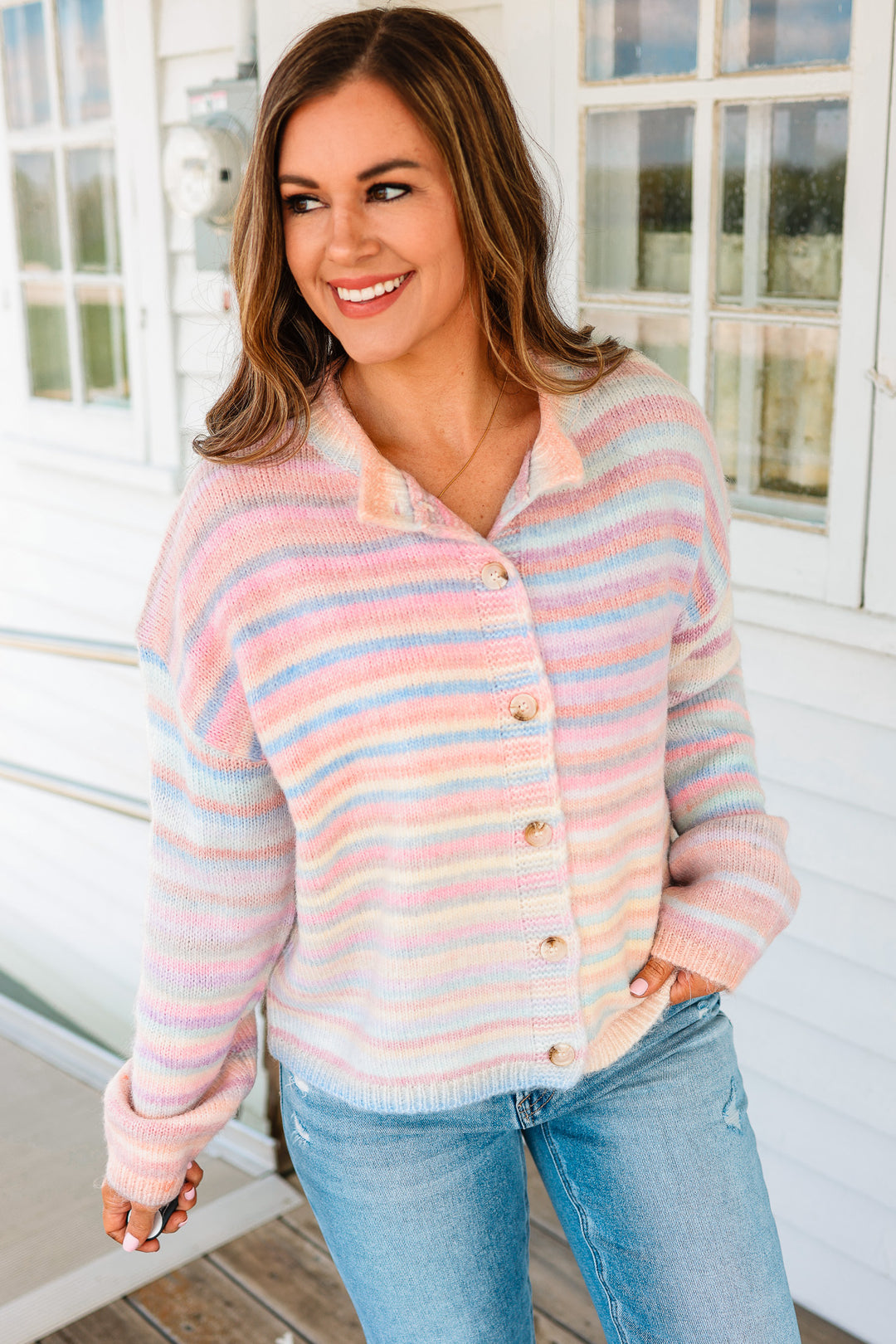 Tate Rainbow Button Up Cardigan