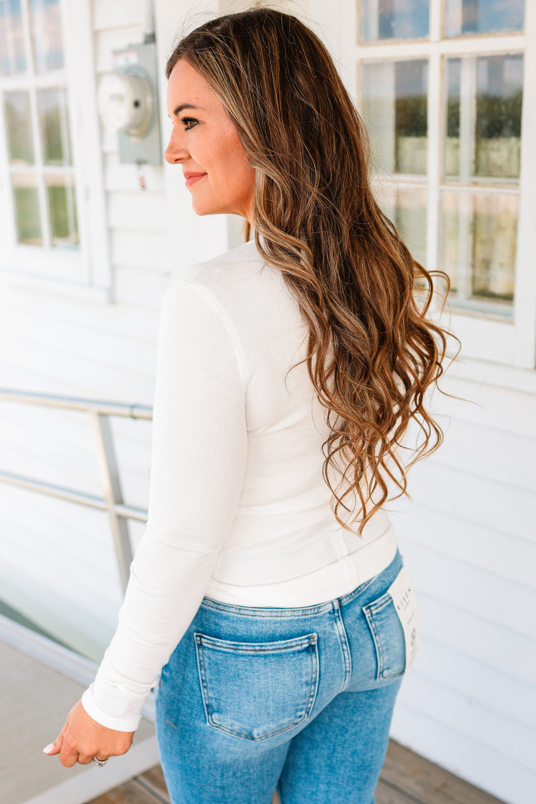 Mara Henley Long Sleeve Top - White