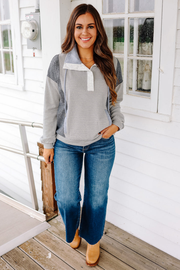 Becca Half Zip Mix Stripe Pullover - Denim