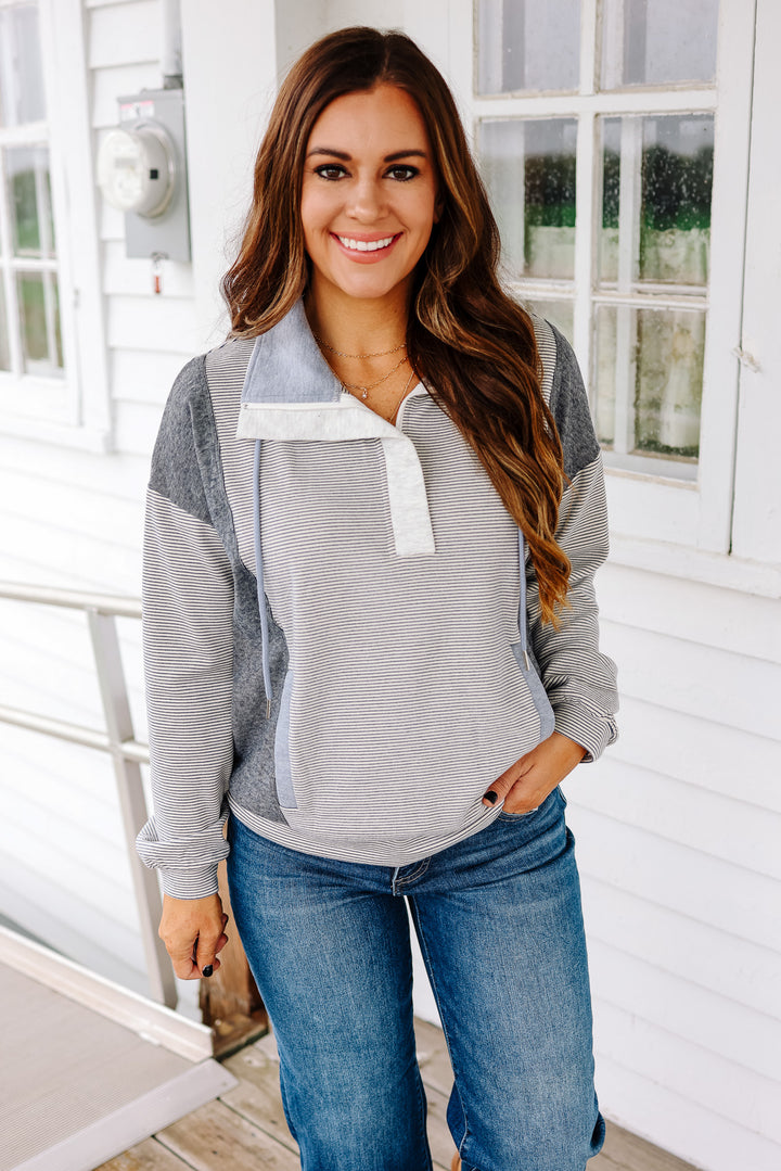 Becca Half Zip Mix Stripe Pullover - Denim