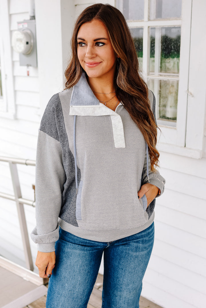 Becca Half Zip Mix Stripe Pullover - Denim