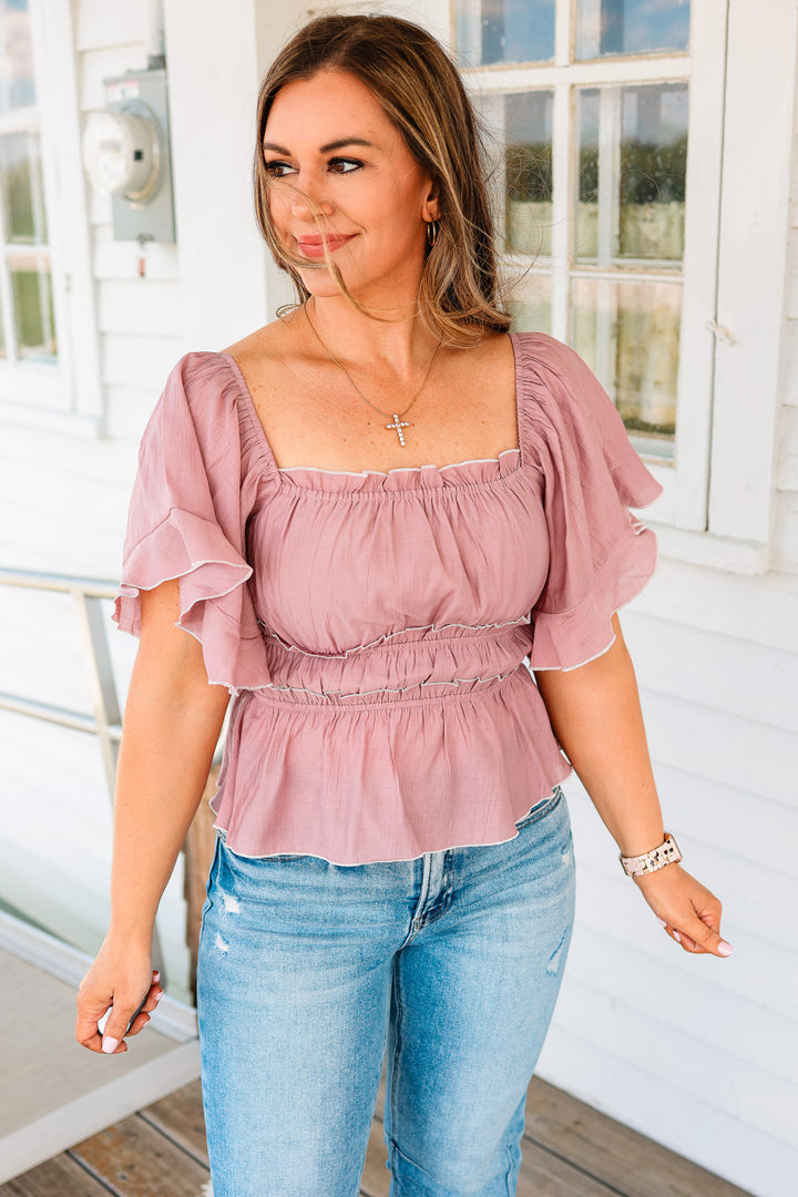 Gianna Flutter Sleeve Top - Mauve