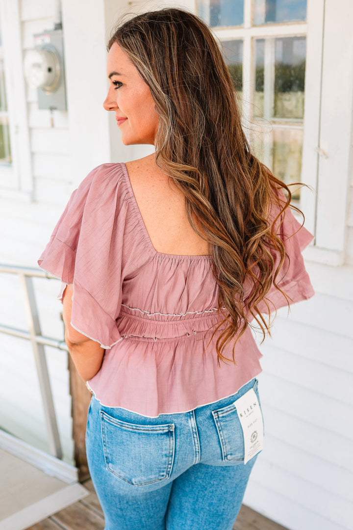 Gianna Flutter Sleeve Top - Mauve
