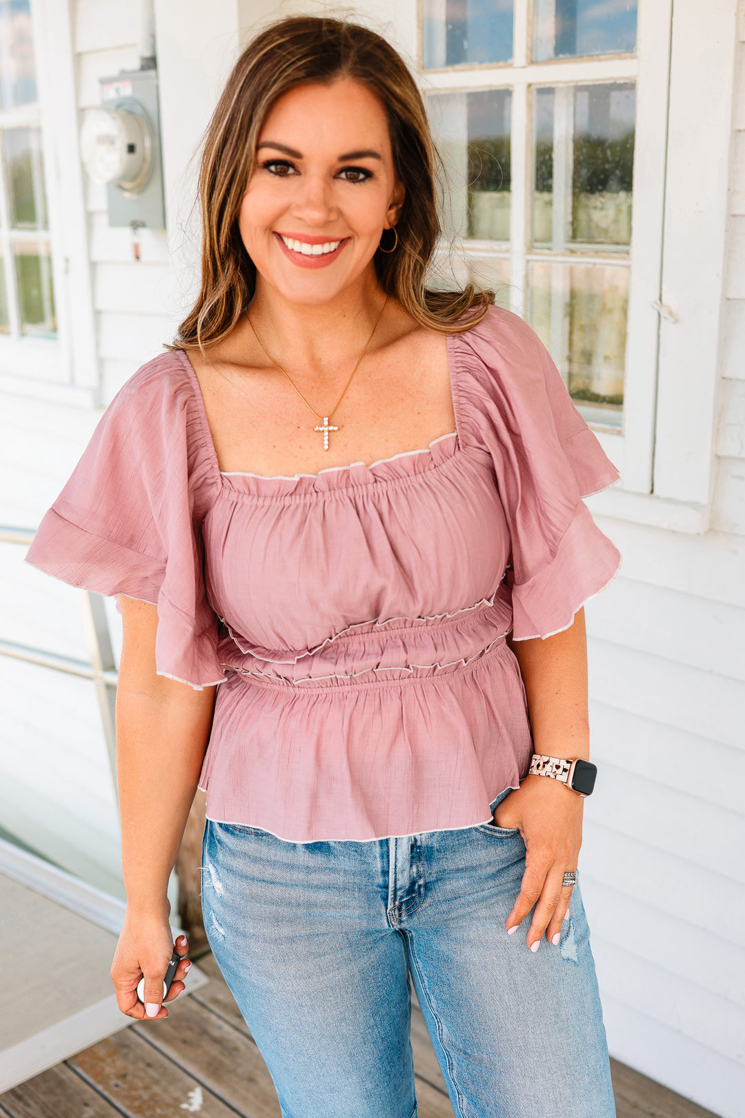 Gianna Flutter Sleeve Top - Mauve