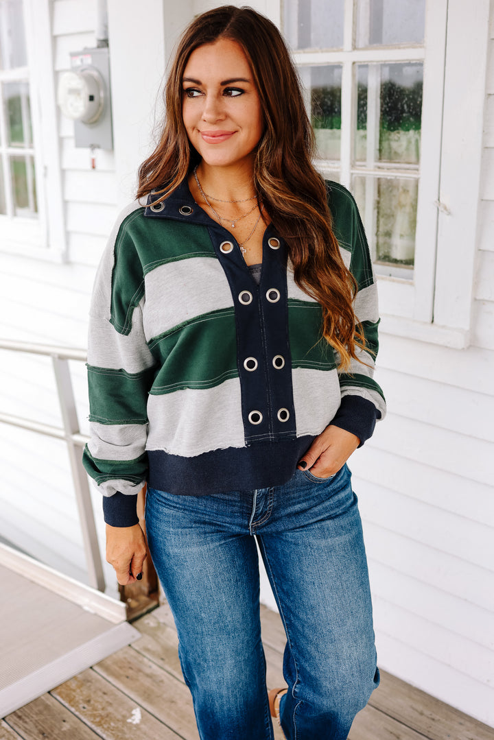 Emery Cropped Pullover - Forest Green/Navy