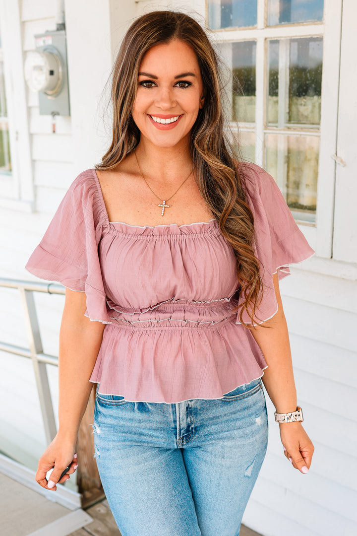 Gianna Flutter Sleeve Top - Mauve