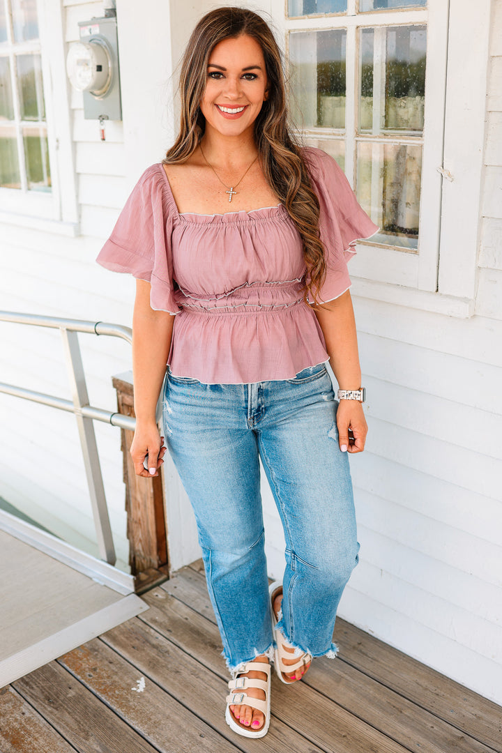 Gianna Flutter Sleeve Top - Mauve