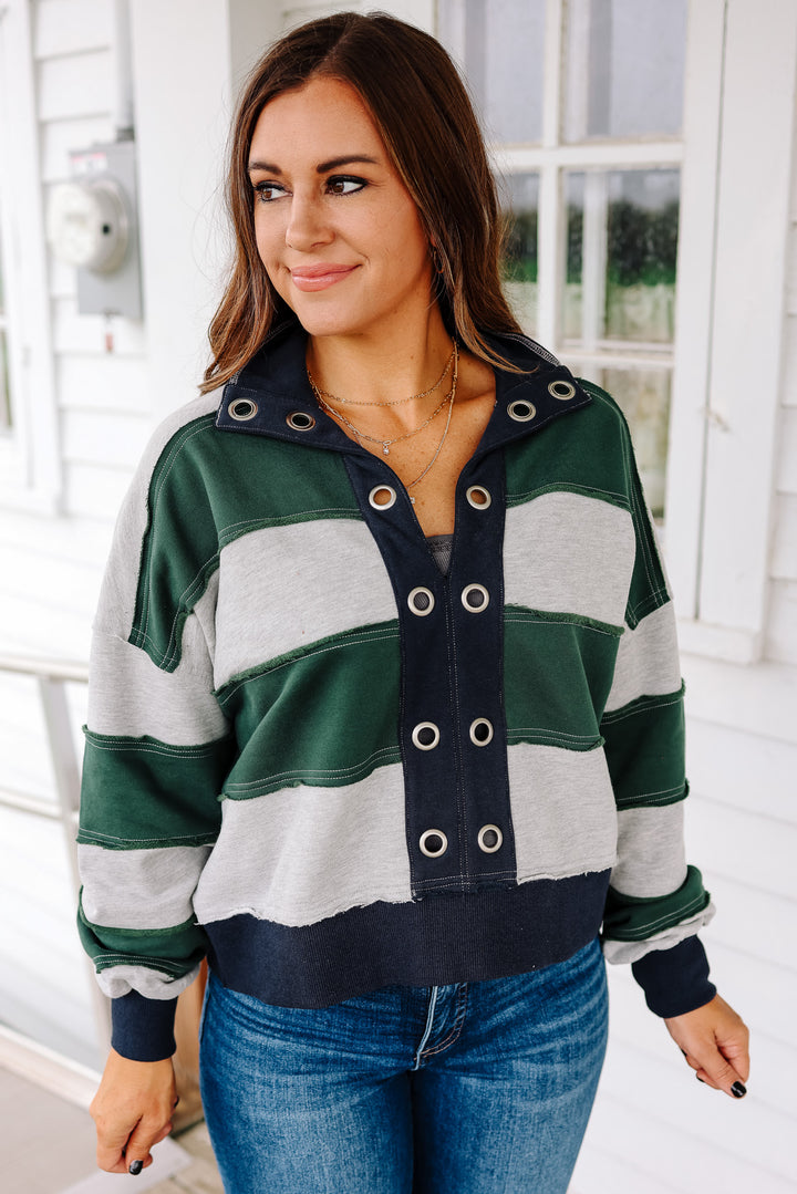Emery Cropped Pullover - Forest Green/Navy