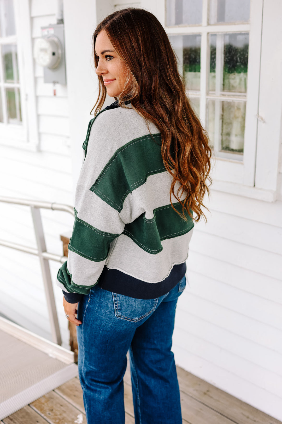 Emery Cropped Pullover - Forest Green/Navy