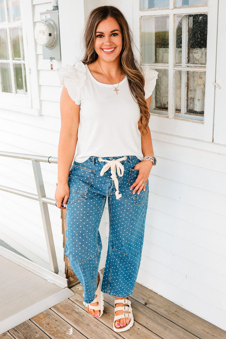 Polka Dot Denim Barrel Pants