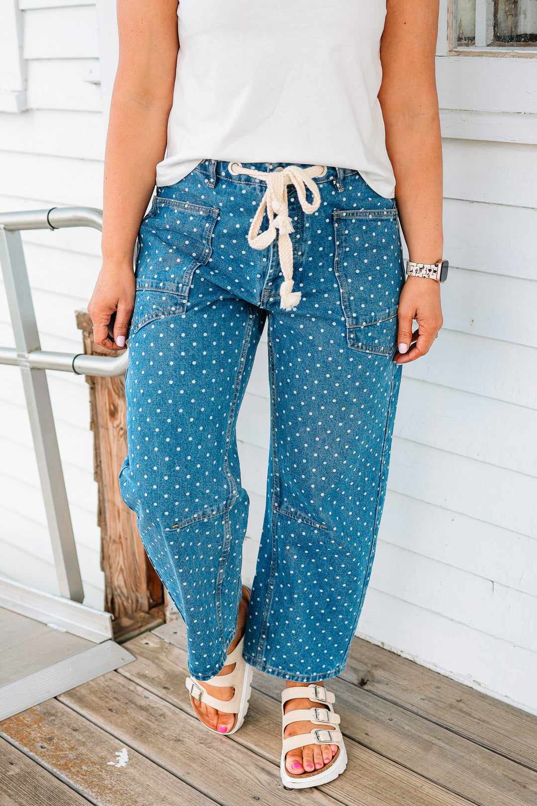 Polka Dot Denim Barrel Pants