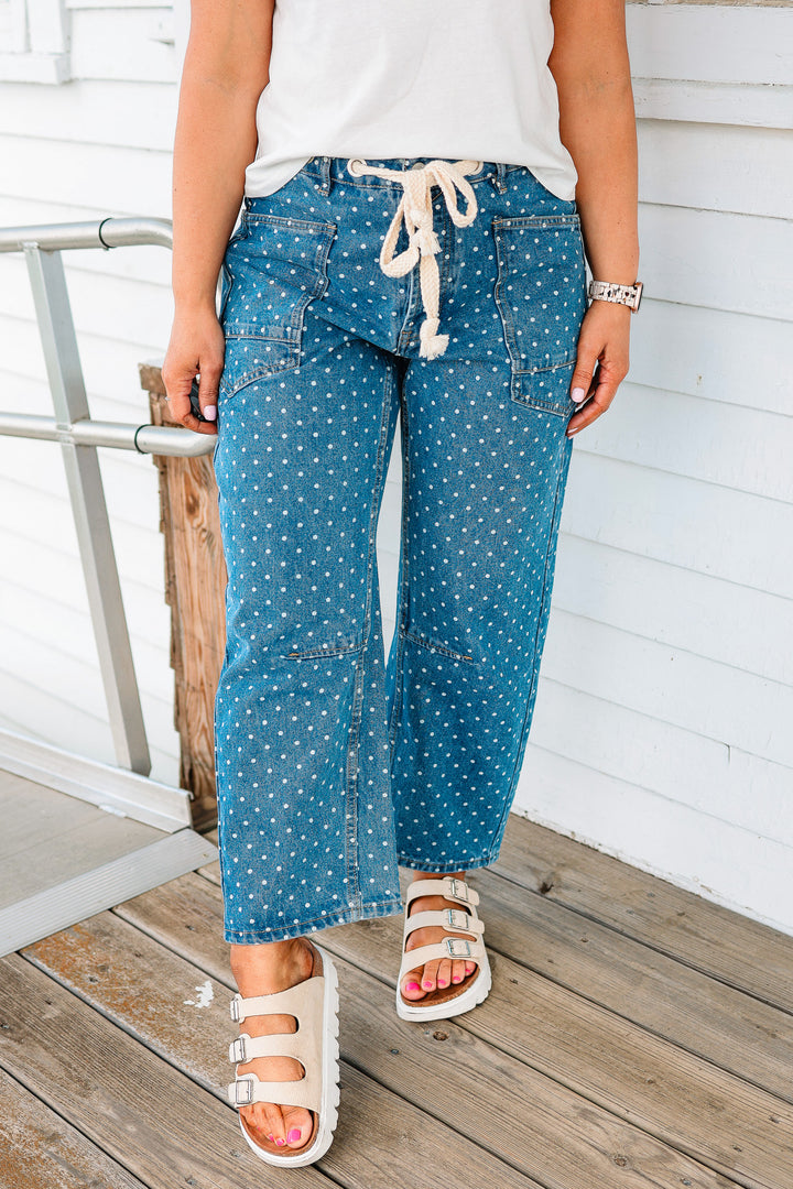 Polka Dot Denim Barrel Pants