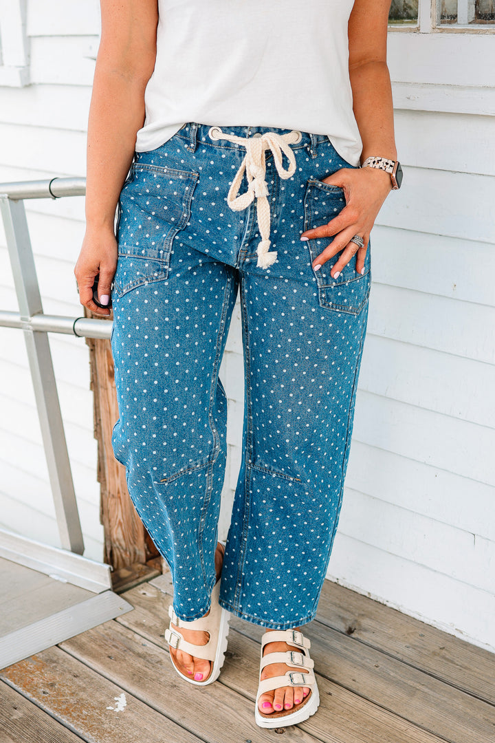 Polka Dot Denim Barrel Pants
