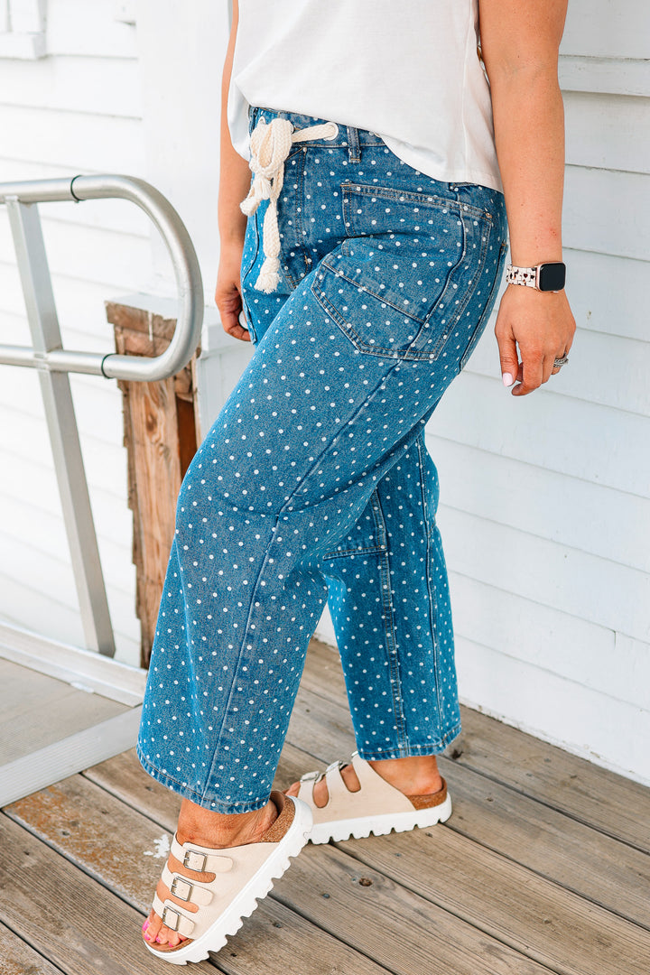 Polka Dot Denim Barrel Pants