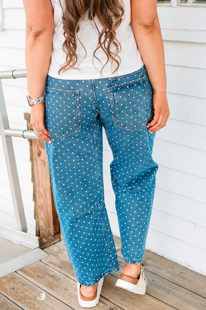 Polka Dot Denim Barrel Pants