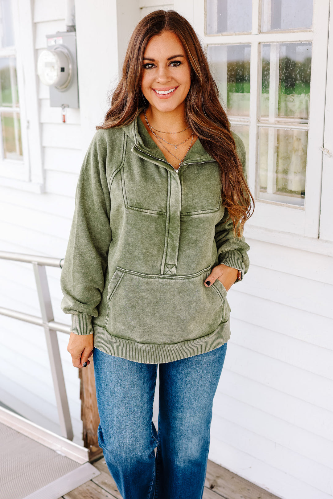 Itzel Acid Wash Hoodie - Light Olive